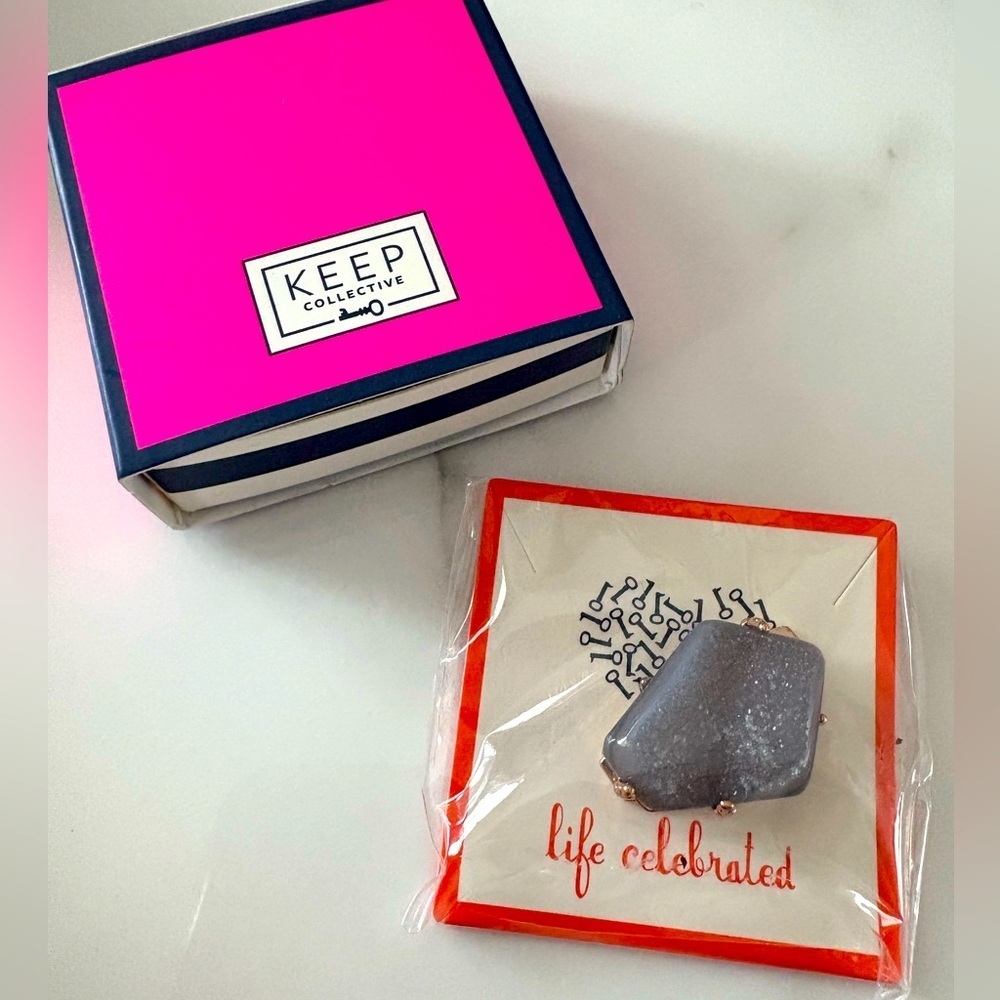 NWT Keep Collective “Five Points Druzy Grey” stone Charm Purple stone
